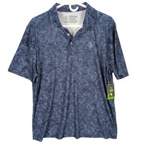 Googan Squad Shirt Mens Medium Navy Fish Print Performance Polo Short Sleeve UPF